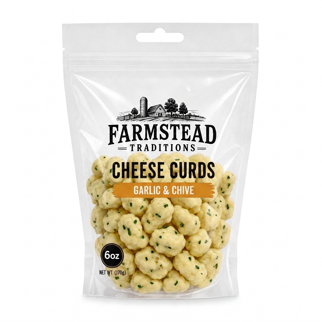 Garlic & Chive private label cheese curds, Farmstead Traditions